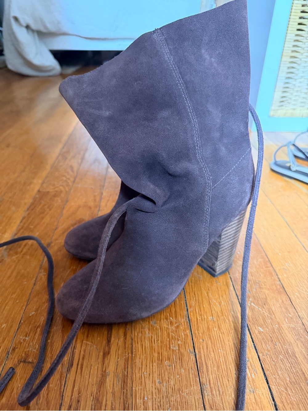 Urban Outfitters Chocolate Brown Suede Lace-Up Block Heel Boots